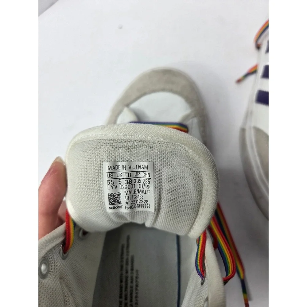 Adidas Matchcourt High RX Hardies White Purple Rainbow Laces F36438‎ Mens 5.5